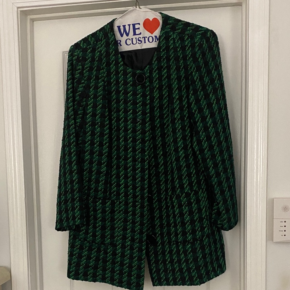 Green and Black Houndstooth Coat